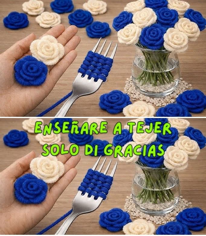 Aprende a tejer está bella flor con hojas…